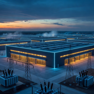 Riot RIOT Texas AI data center campus at night